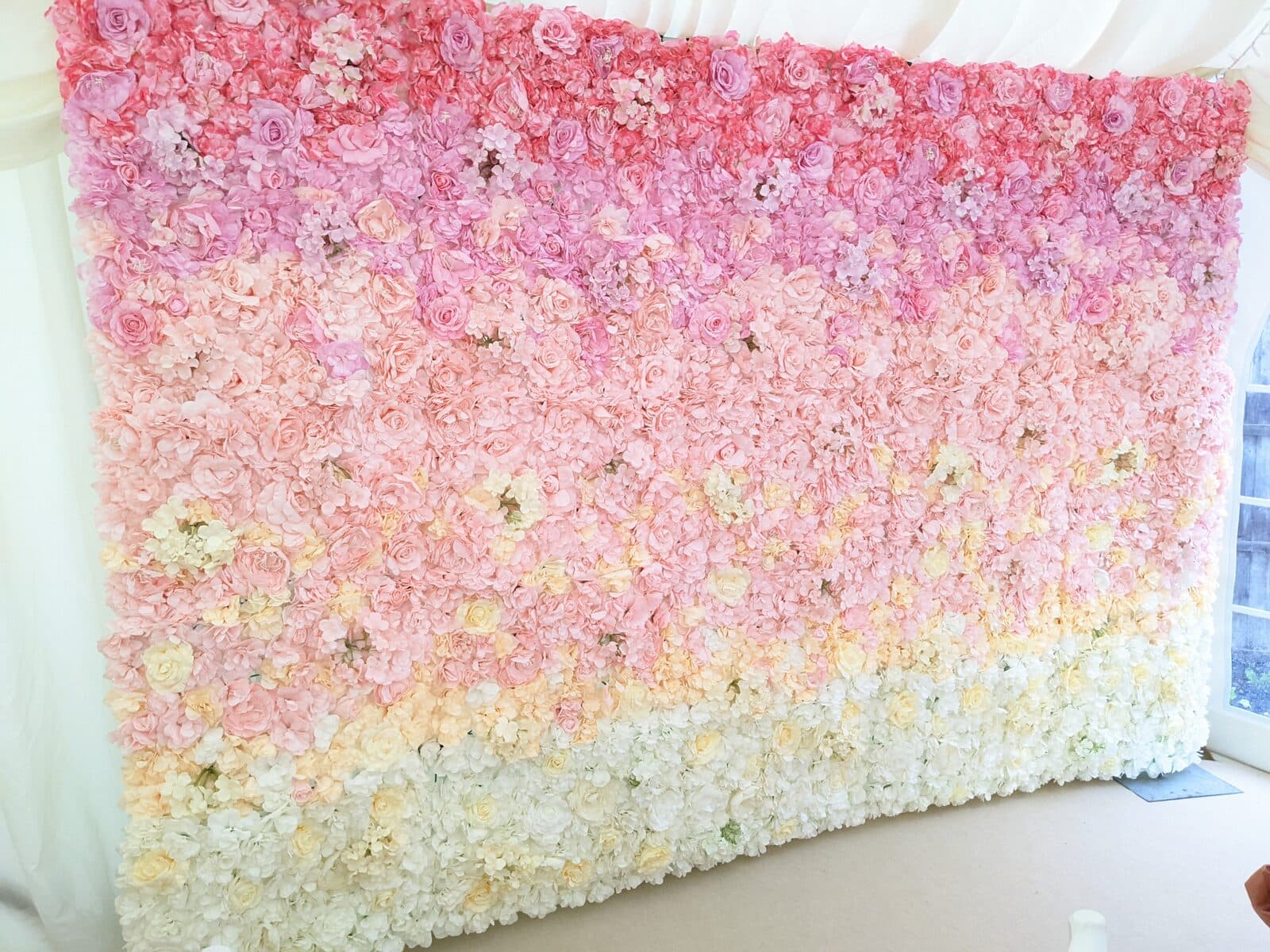 Pink to cream ombre flower wall backdrop